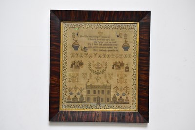 Lot 1691 - A Victorian embroidered prayer sampler, framed...