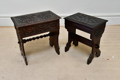 Lot 1311 - Two Macclesfield type carved stools with...