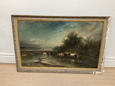 Lot 1720 - A 19th century oil on canvas, cows grazing,...