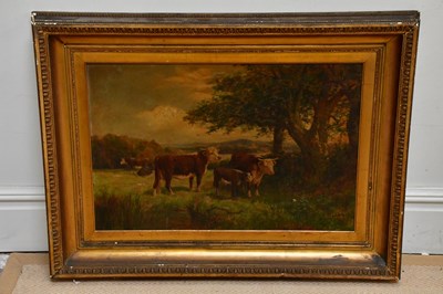 Lot 1710 - SQUIRE HOWARD; oil on canvas, cows in field,...