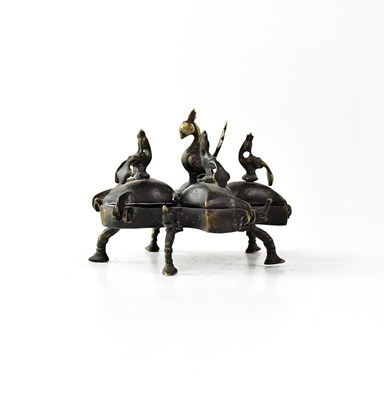 Lot 146 - An antique bronze Indian five section Kumkum...
