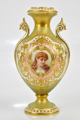 Lot 2407 - COALPORT; a fine twin handled pedestal urn...