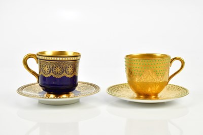 Lot 2368 - ROYAL WORCESTER; a gilt decorated teacup and...