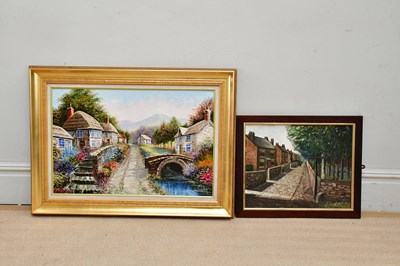 Lot 1793 - DALLAS; oil on board, village scene, signed...