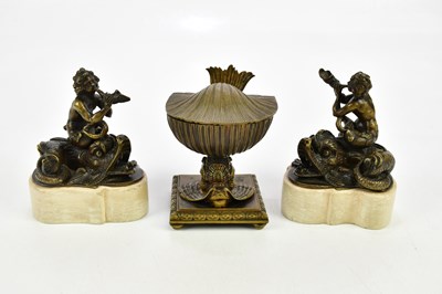 Lot 1715 - A modern bronze Empire style inkwell and cover,...