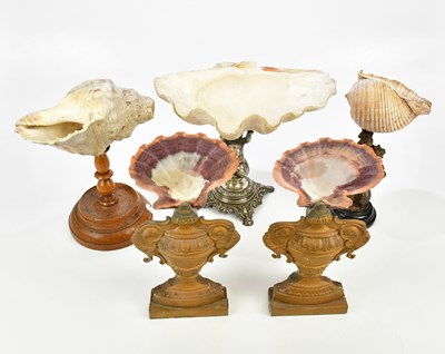 Lot 1693 - A pair of scalloped shells mounted on carved...