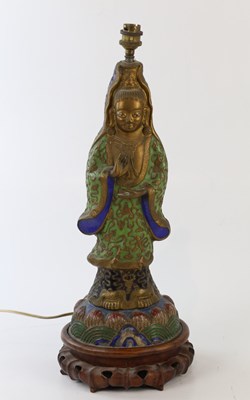 Lot 2587 - A Chinese cloisonné table lamp modelled as...