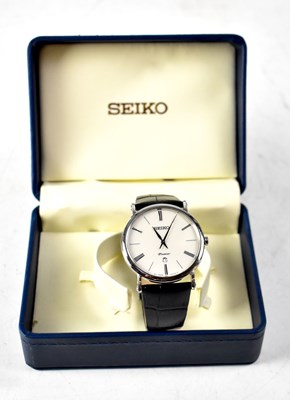 Lot 486 - SEIKO; a boxed gentlemen’s stainless steel ‘Premier’ quartz calendar wristwatch
