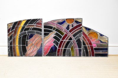 Lot 1526 - Three stained glass panels, with sunburst...