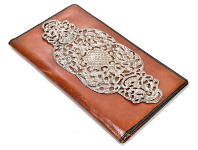 Lot 2484 - A sterling silver mounted leather folder, the...
