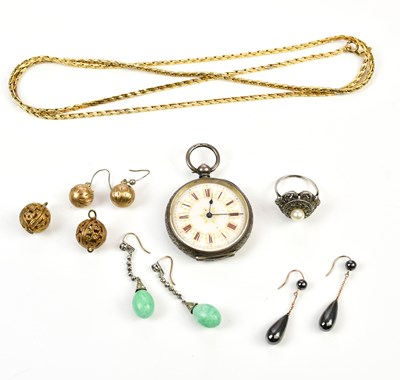 Lot 537 - A silver cased lady's fob watch with white...