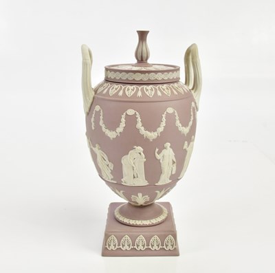 Lot 2411 - WEDGWOOD; an impressive lilac jasperware twin...