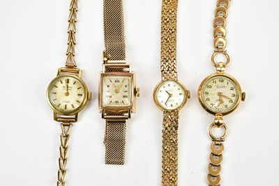 Lot 560 - Four lady's vintage 9ct gold wristwatches,...