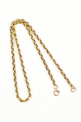 Lot 264 - A yellow metal hoop link chain, length 40cm,...