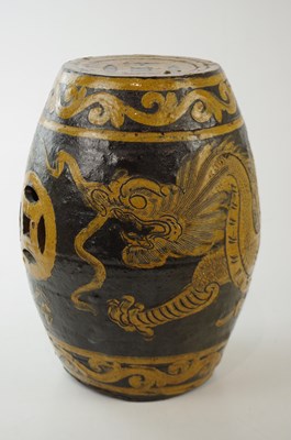 Lot 2716 - A Chinese terracotta barrel stool, decorated...