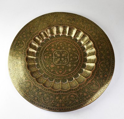 Lot 153 - A Benares inlaid brass tray table top with...