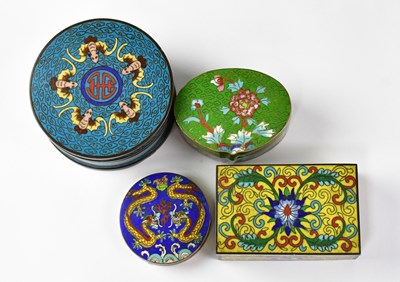 Lot 183 - Four cloisonné covered pots comprising a...