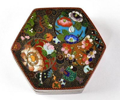 Lot 184 - A Japanese cloisonné covered pot of hexagonal...