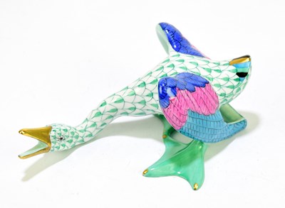 Lot 1691 - HEREND; a model of a duck with green fishnet...