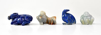 Lot 155 - A lapis lazuli carving of a reclining bull,...