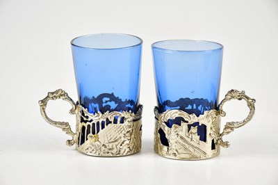 Lot 2209 - A pair of Continental silver holders and blue...