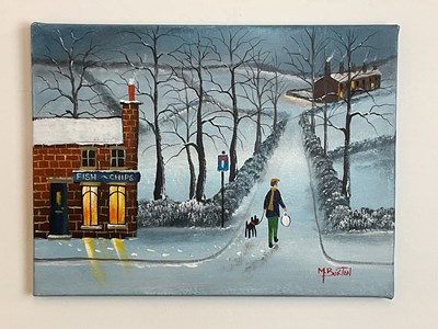 Lot 305 - MAL BURTON; oil on canvas, 'Fish + Chips for...