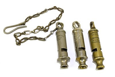 Lot 84 - Three vintage police whistles, to include the...