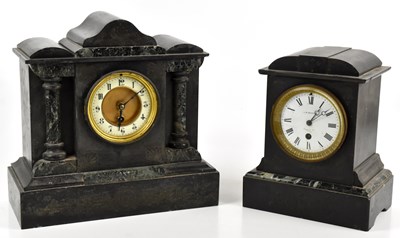 Lot 1384 - Two Victorian slate and marble mantel clocks,...