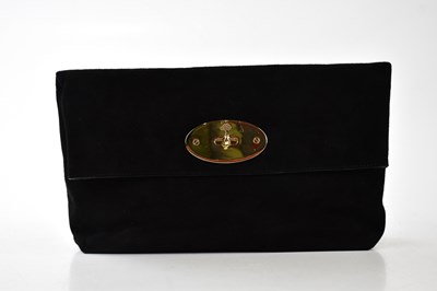Lot 760 - MULBERRY; a black suede clutch evening bag...
