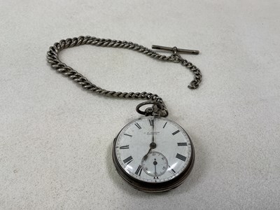 Lot 413 - A silver open faced key wind pocket watch,...