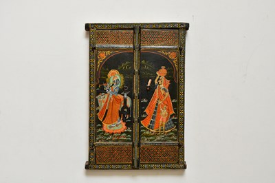 Lot 2720 - A decorative Indian painted wooden shutter, 70...