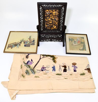 Lot 550 - A Chinese carved table screen, the centre...