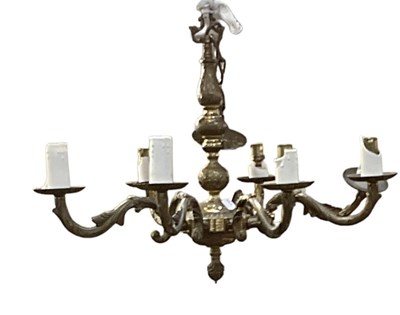 Lot 164 - A heavy brass eight branch chandelier, height...