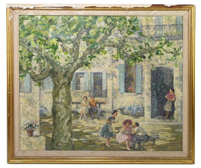 Lot 1086 - G. SPENCER; oil on canvas, Continental village...
