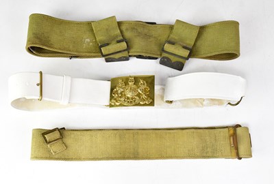 Lot 467 - Two green canvas military belts and a white...