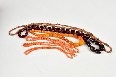 Lot 524 - A collection of bead necklaces to include four...