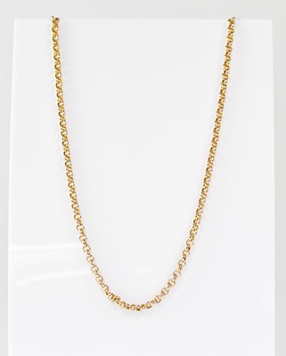 Lot 1212 - A 9ct gold belcher link necklace, with ring...