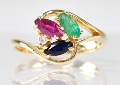 Lot 1088 - A 14ct gold ring set with marquise-shaped...