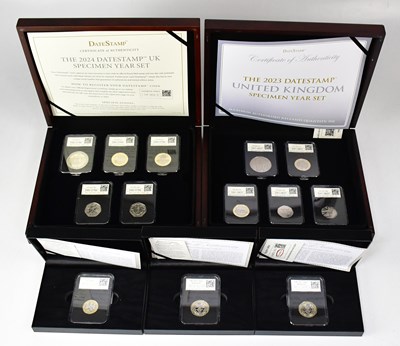 Lot 1039 - Five cased date stamp coin sets comprising a...