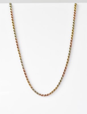 Lot 1218 - A 9ct three-colour gold rope twist necklace...