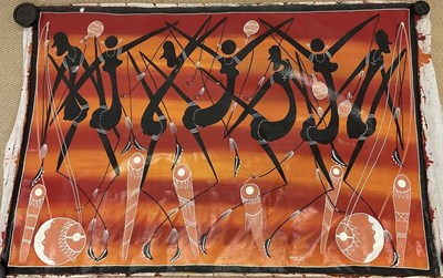 Lot 308 - AMAN; large acrylic on canvas, figures dancing,...
