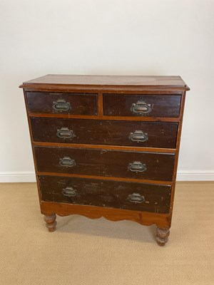 Lot 501 - An Art Nouveau stained pine chest of two short...