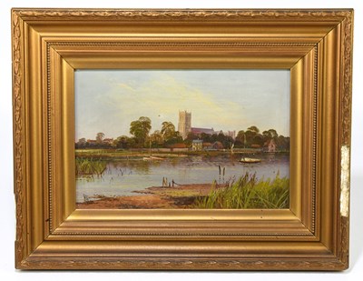 Lot 1087 - ALLAN; oil on canvas, rowing boats in river...