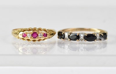 Lot 1131 - Two unmarked gold rings, one Victorian-style...
