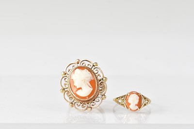 Lot 1123 - Two 9ct gold cameo rings, the largest with...