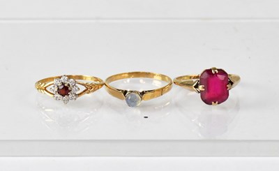 Lot 1126 - Three 9ct gold dress rings, comprising one...