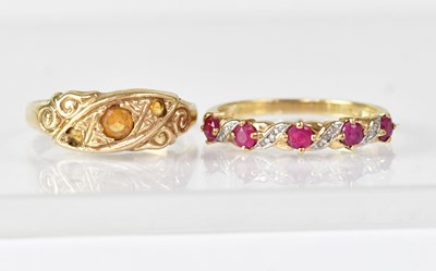 Lot 1119 - Two 9ct gold dress rings, one set with five...
