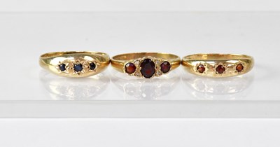 Lot 1127 - Three 9ct gold dress ring, comprising two with...