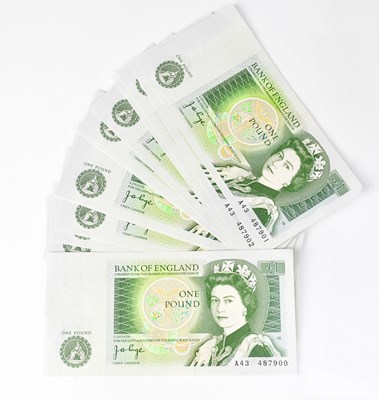 Lot 1055 - Twenty Series D one pound notes (Queen...