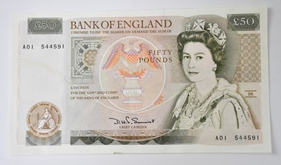 Lot 1052 - A Series D fifty pound banknote (Queen...